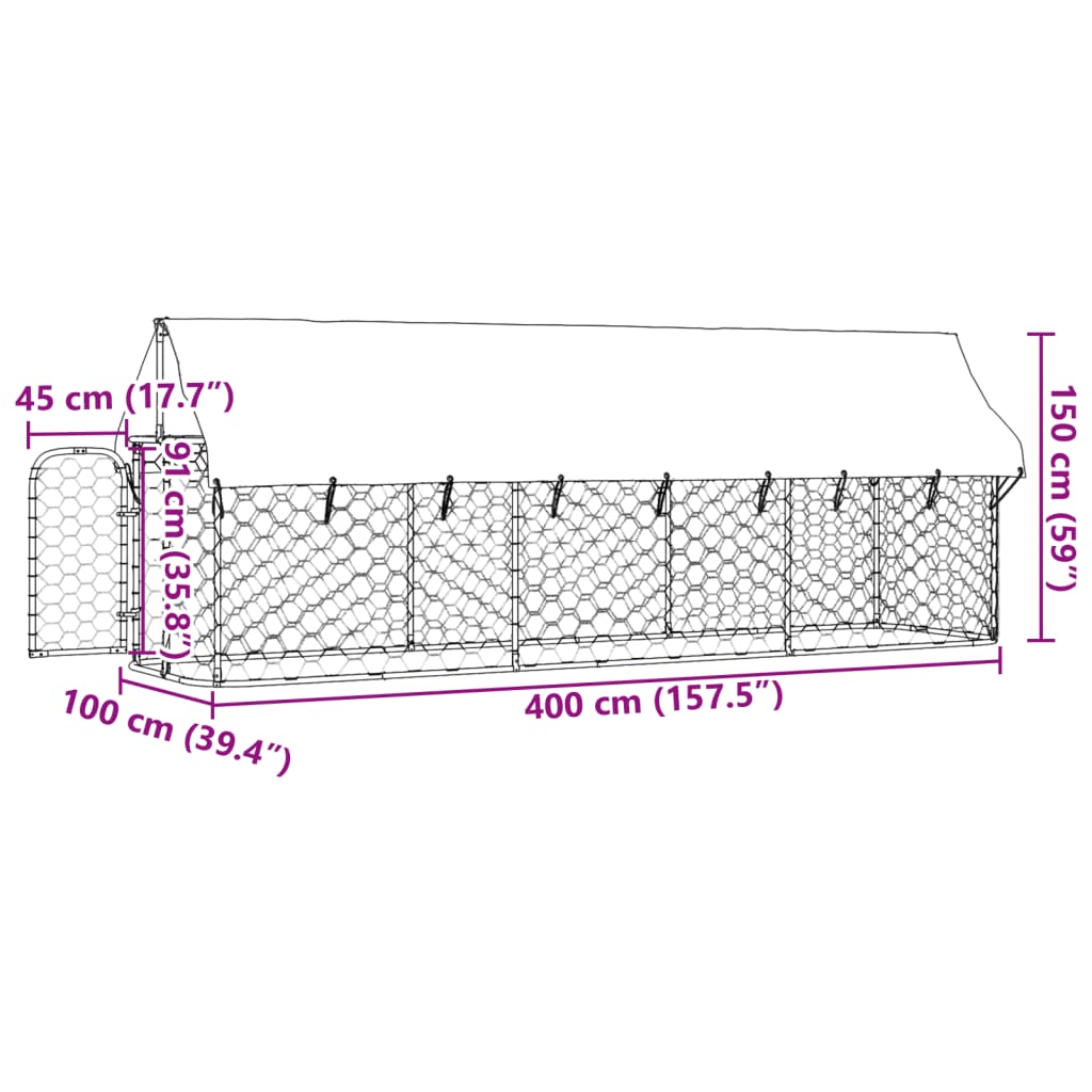 Canil de exterior com telhado 400x100x150 cm