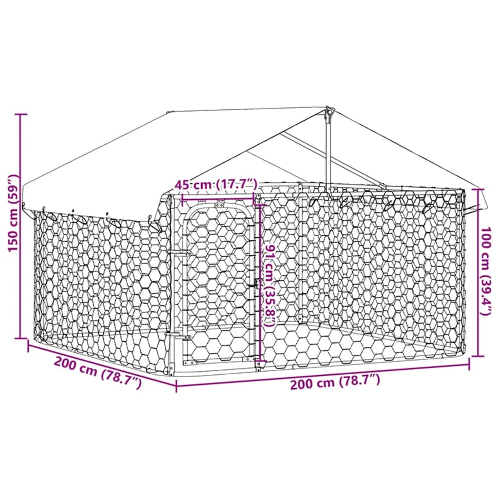 Canil de exterior com telhado 200x200x150 cm