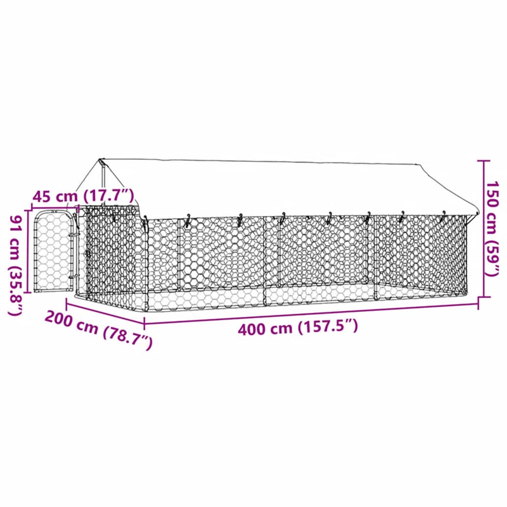 Canil de exterior com telhado 400x200x150 cm