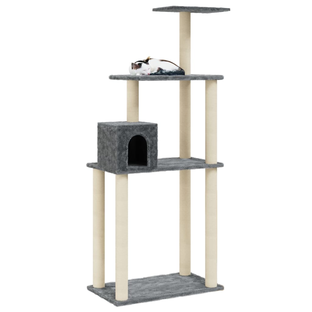 Árvore p/ gatos c/ postes arranhadores sisal 147cm cinza-escuro