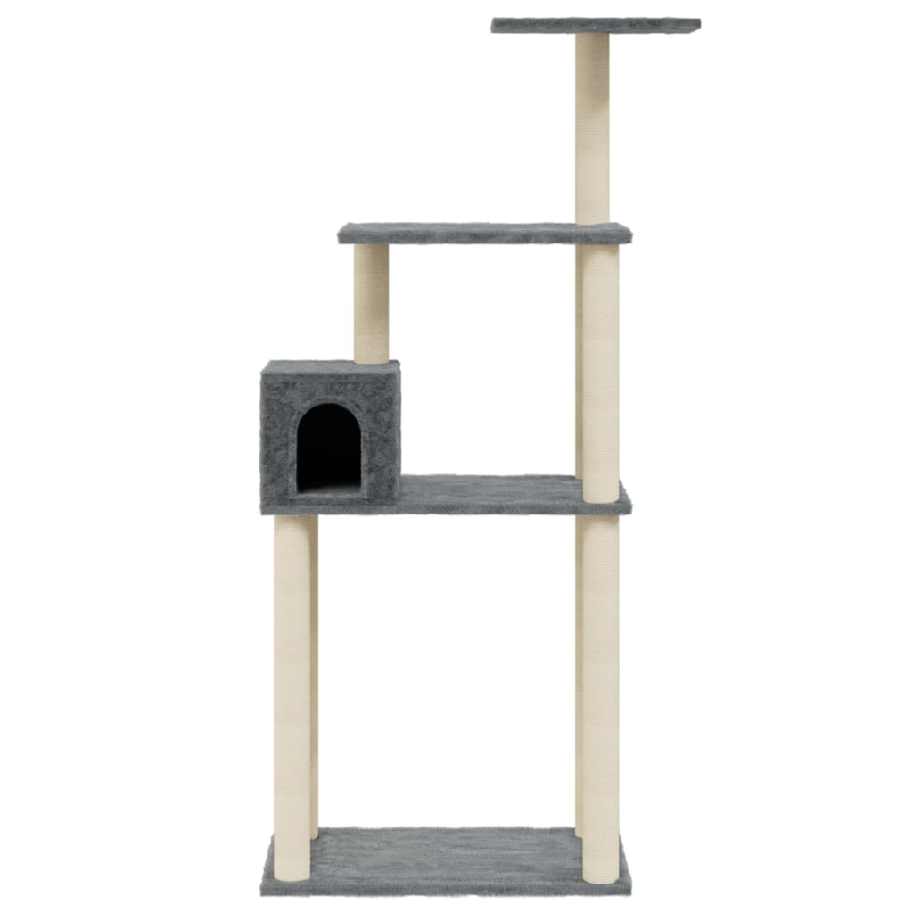 Árvore p/ gatos c/ postes arranhadores sisal 147cm cinza-escuro