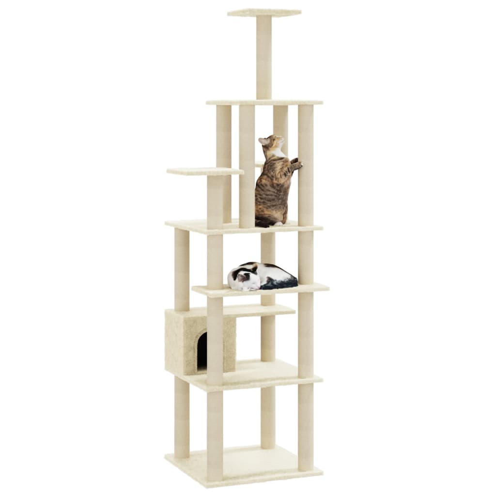 Árvore para gatos c/ postes arranhadores sisal 183 cm cor creme