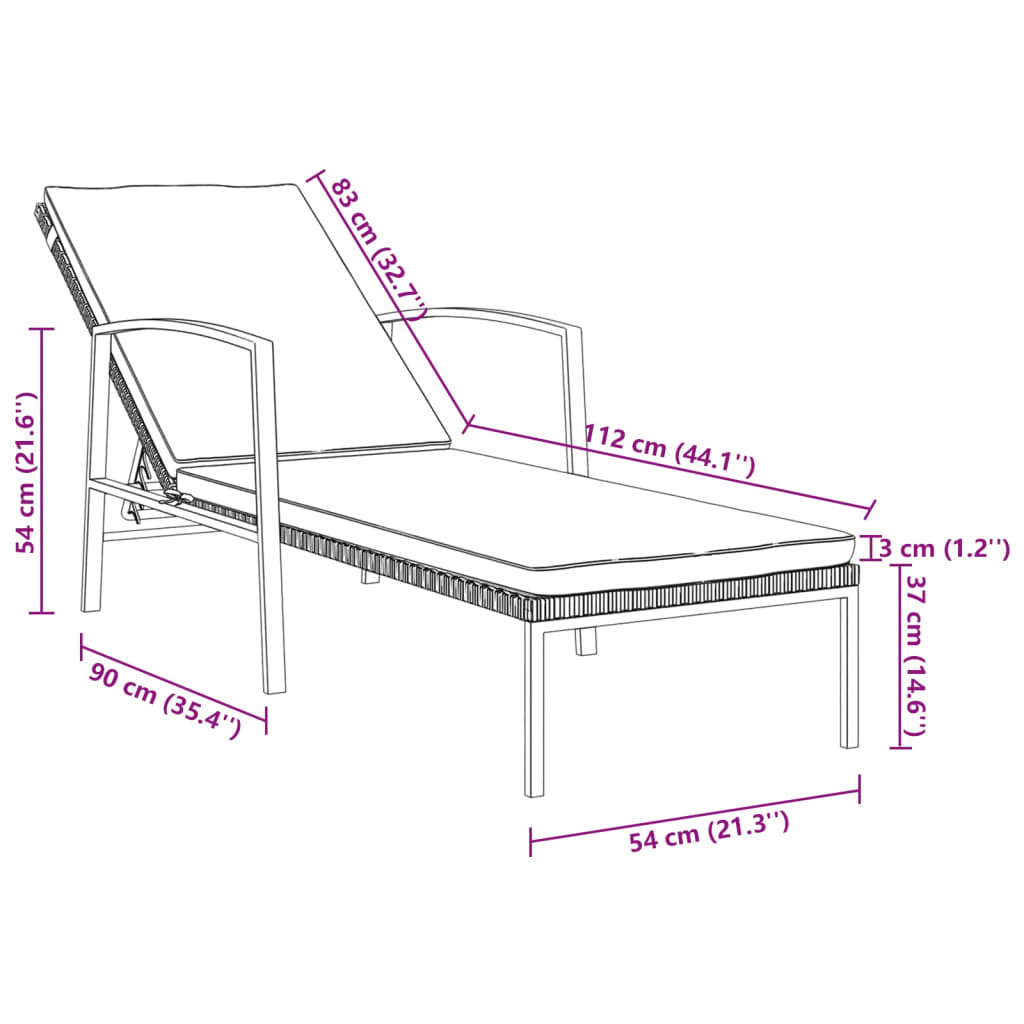 Espreguiçadeiras com mesa 2 pcs vime PE preto