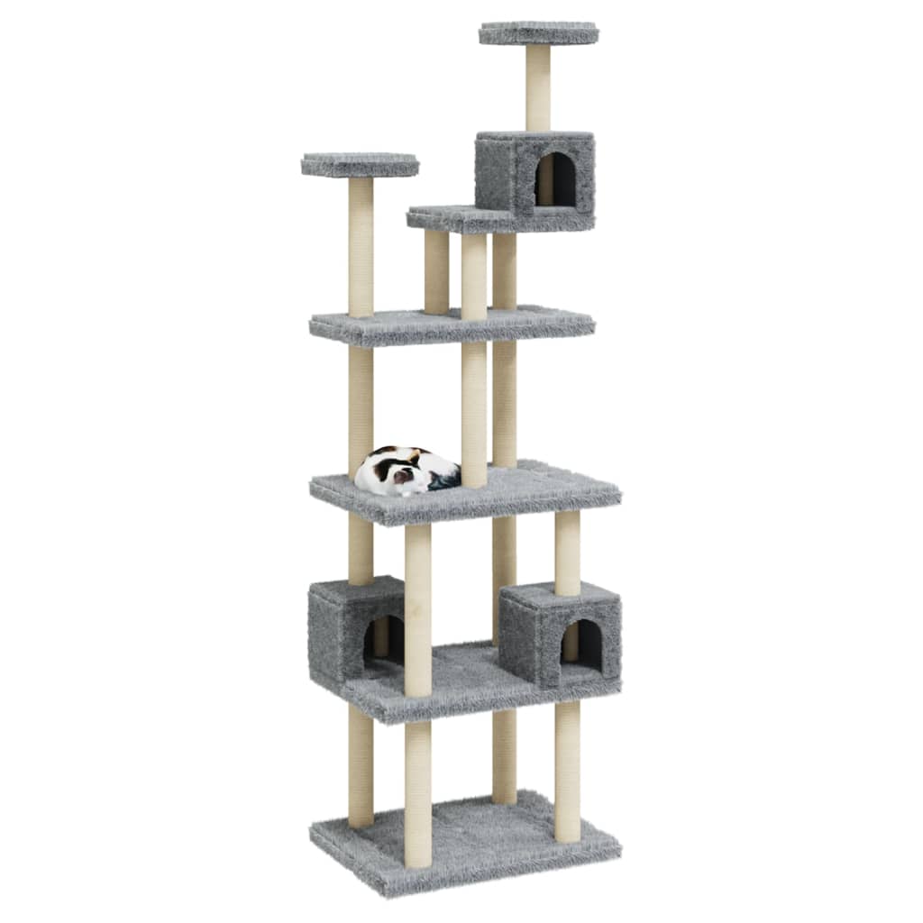 Árvore p/ gatos c/ postes arranhadores sisal 188 cm cinza-claro