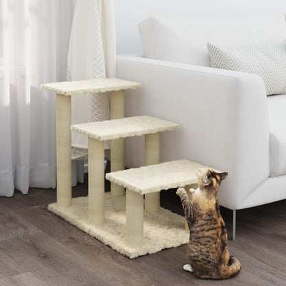 Arranhador para Gatos de 3 Niveis em Sisal e Pelucia - Creme