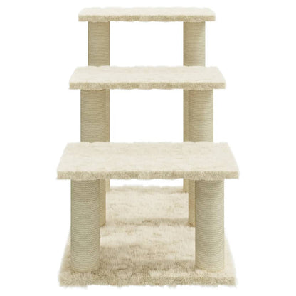 Arranhador para Gatos de 3 Niveis em Sisal e Pelucia - Creme