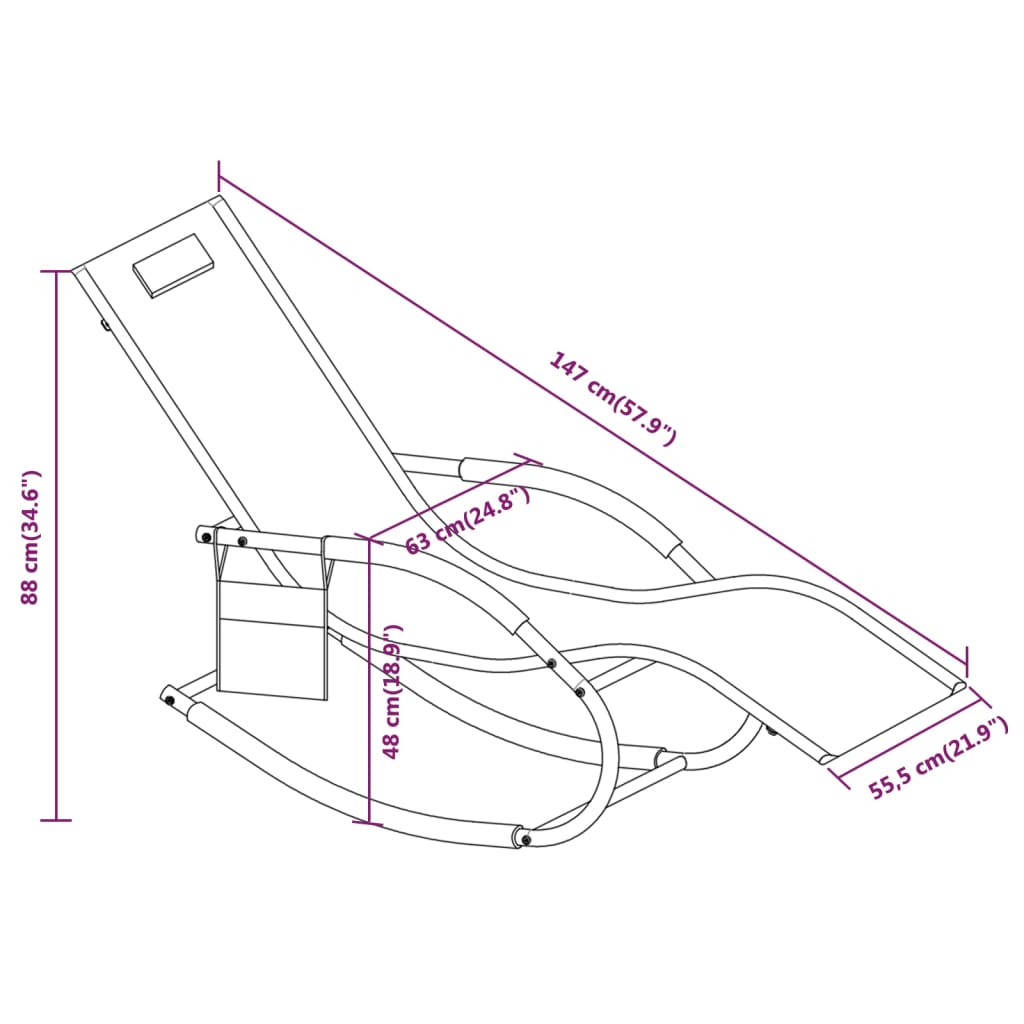 Espreguiçadeiras baloiço 2 pcs aço e textilene cinzento