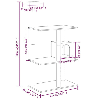 Árvore p/ gatos c/ postes arranhadores sisal 119cm cinza-escuro