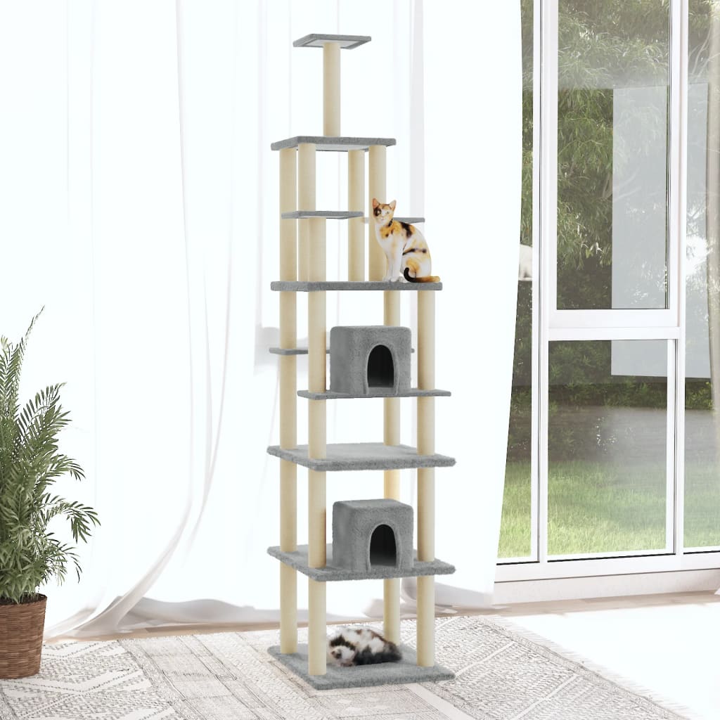 Árvore p/ gatos c/ postes arranhadores sisal 216 cm cinza-claro