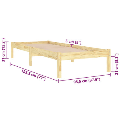 Estrutura de cama de solteiro 90x190 cm madeira maciça