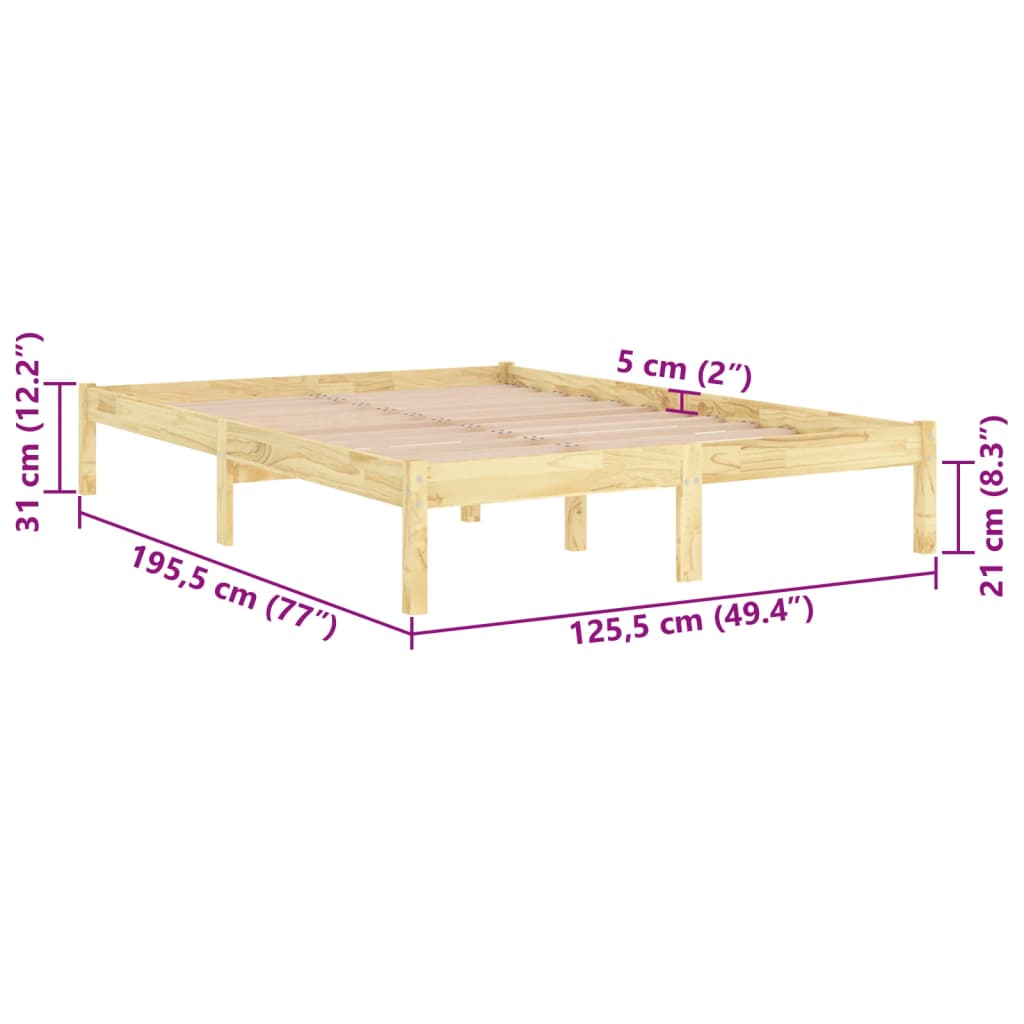 Estrutura de cama pequena casal UK 120x190 cm pinho maciço