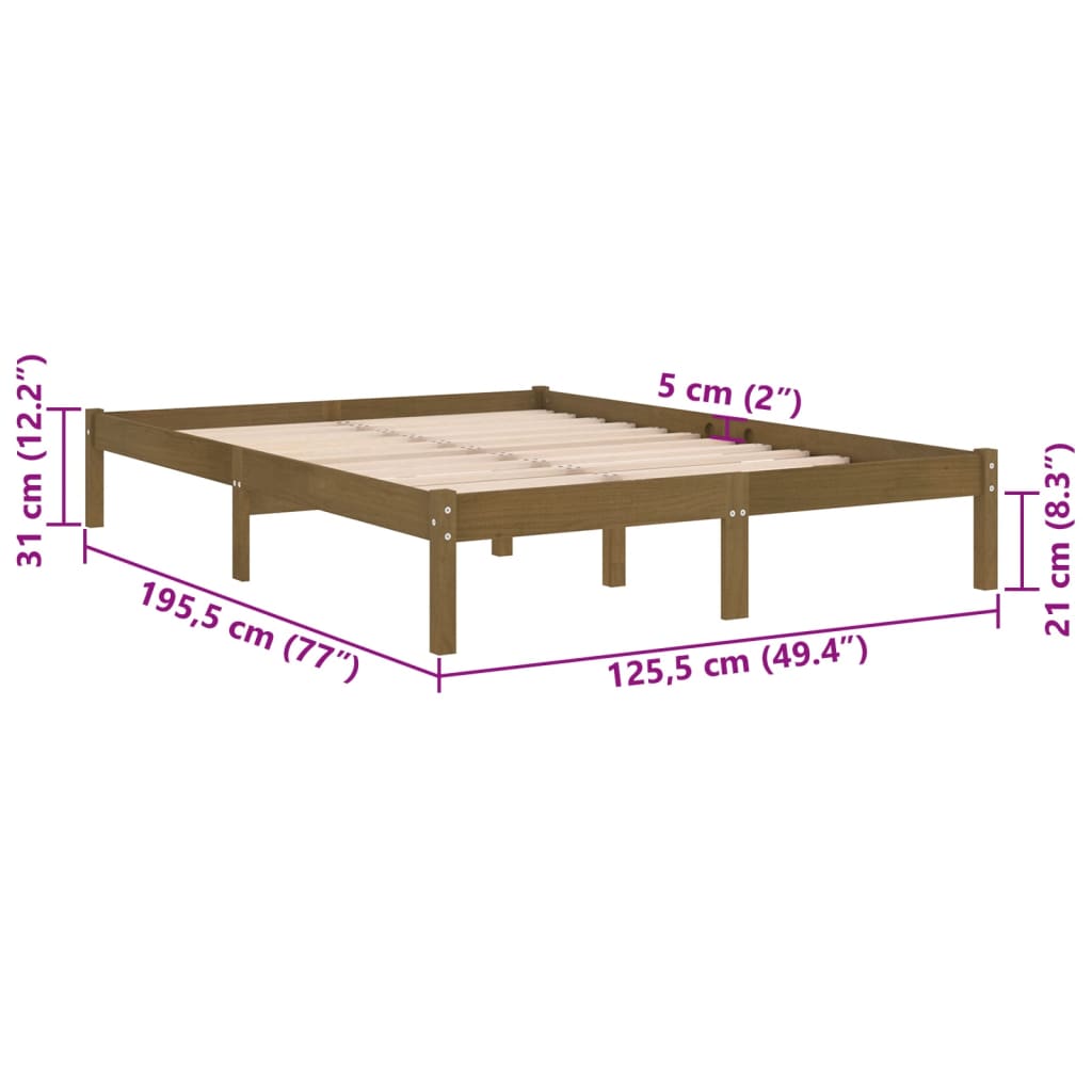 Estrutura cama pequena de casal 120x190 cm madeira castanho-mel