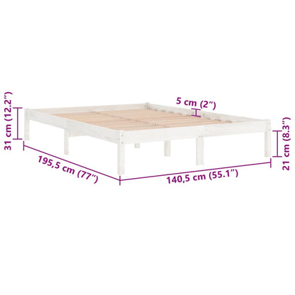 Estrutura de cama casal 135x190 cm madeira maciça branco