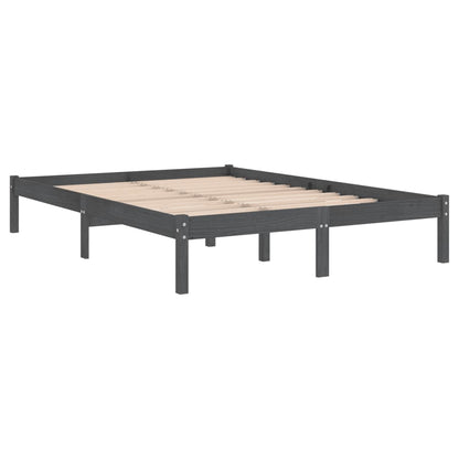 Estrutura de cama casal 135x190 cm madeira maciça cinzento