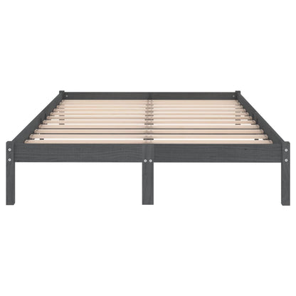 Estrutura de cama casal 135x190 cm madeira maciça cinzento