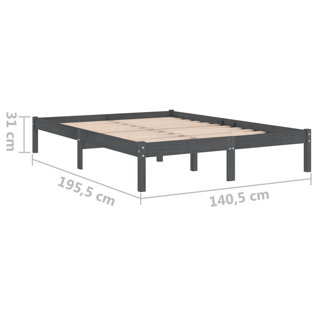 Estrutura de cama casal 135x190 cm madeira maciça cinzento