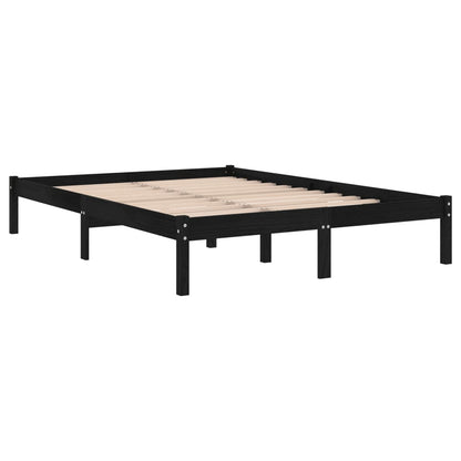 Estrutura de cama casal 135x190 cm madeira maciça preto