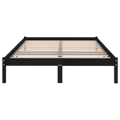 Estrutura de cama casal 135x190 cm madeira maciça preto