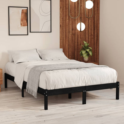 Estrutura de cama casal 135x190 cm madeira maciça preto