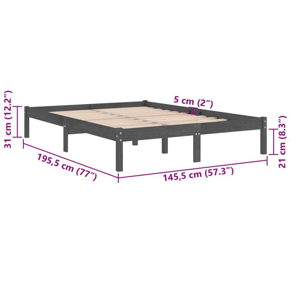 Estrutura de cama 140x190 cm pinho maciço cinzento