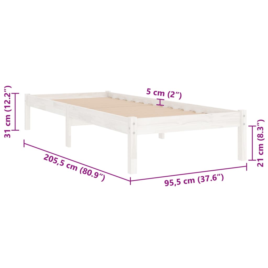 Estrutura de cama 90x200 cm pinho maciço branco