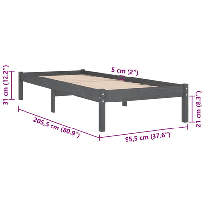 Estrutura de cama 90x200 cm pinho maciço cinzento