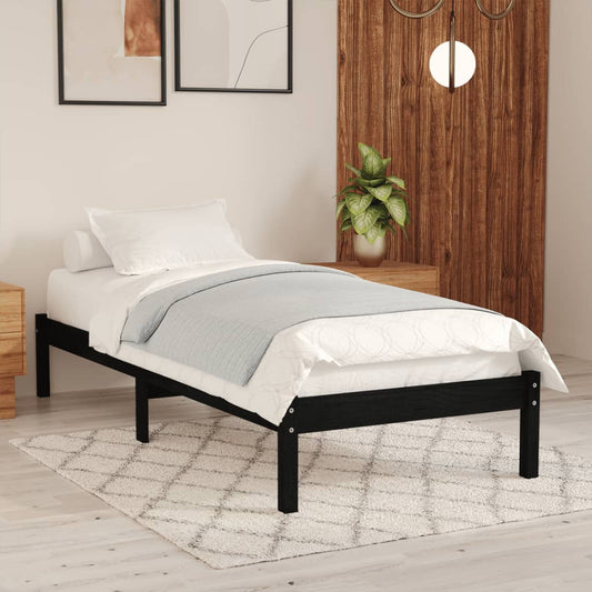 Estrutura de cama 90x200 cm pinho maciço preto