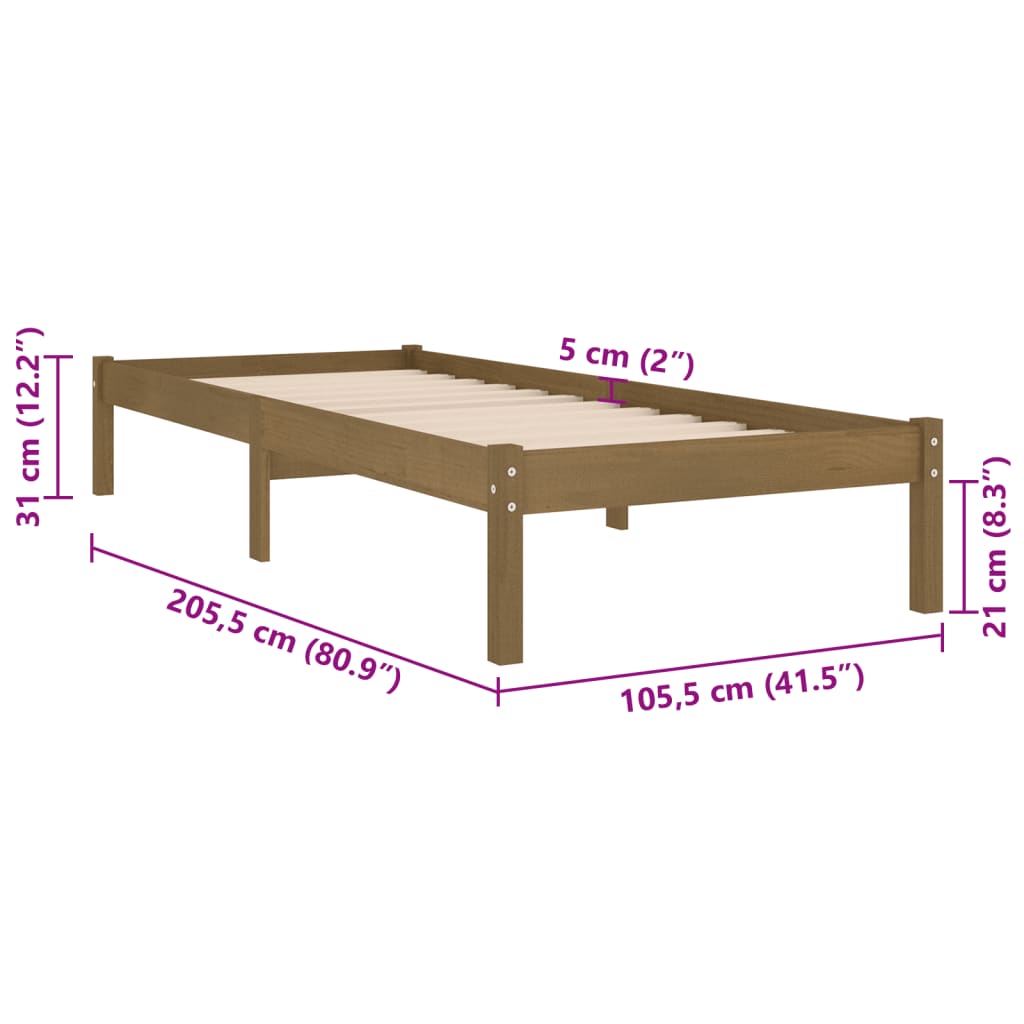 Estrutura de cama 100x200 cm pinho maciço castanho mel