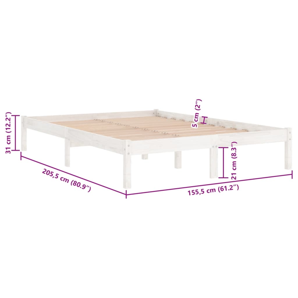 Estrutura de cama king 150x200 cm madeira maciça branco