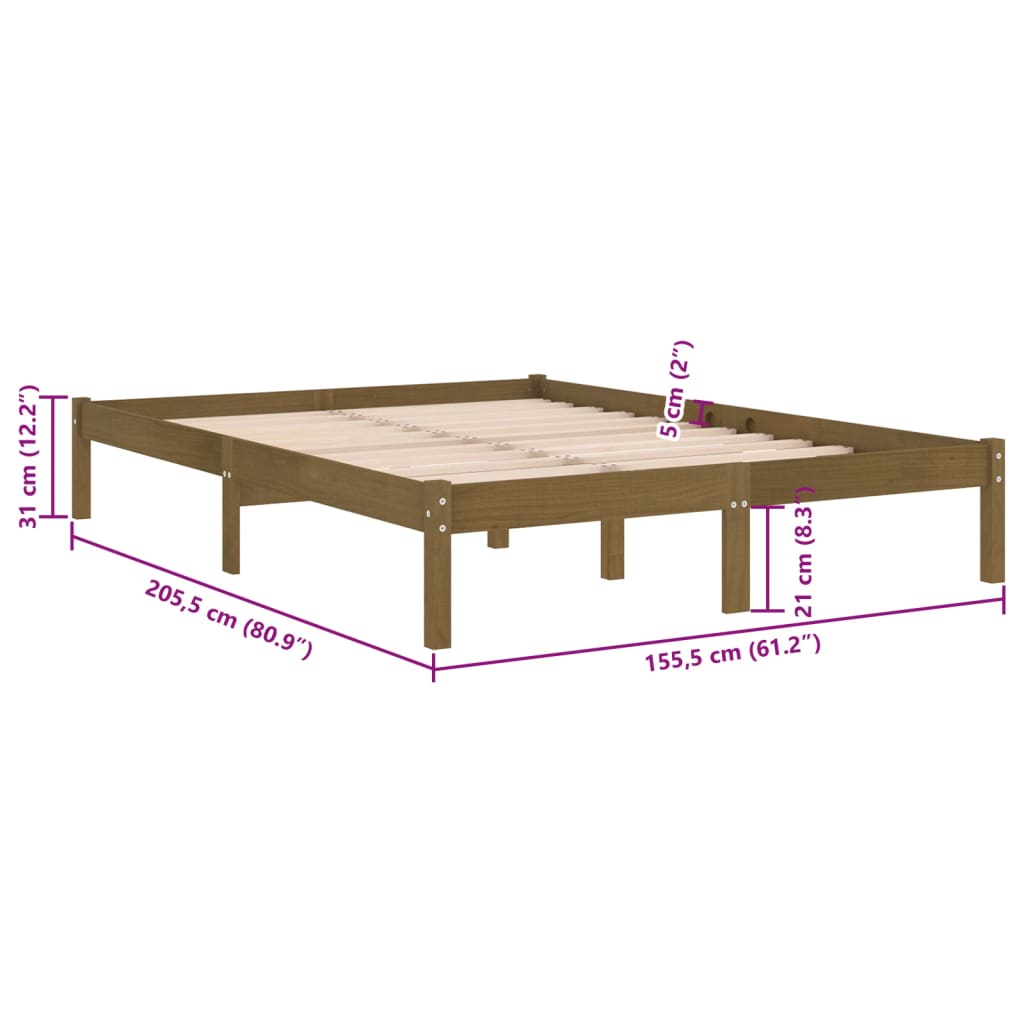 Estrutura cama king 150x200 cm madeira maciça castanho-mel