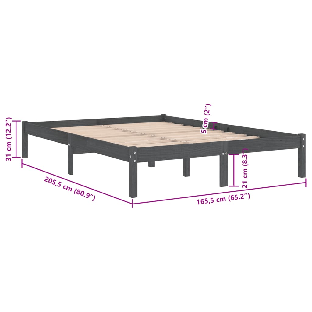 Estrutura de cama em pinho maciço 160x200 cm cinzento