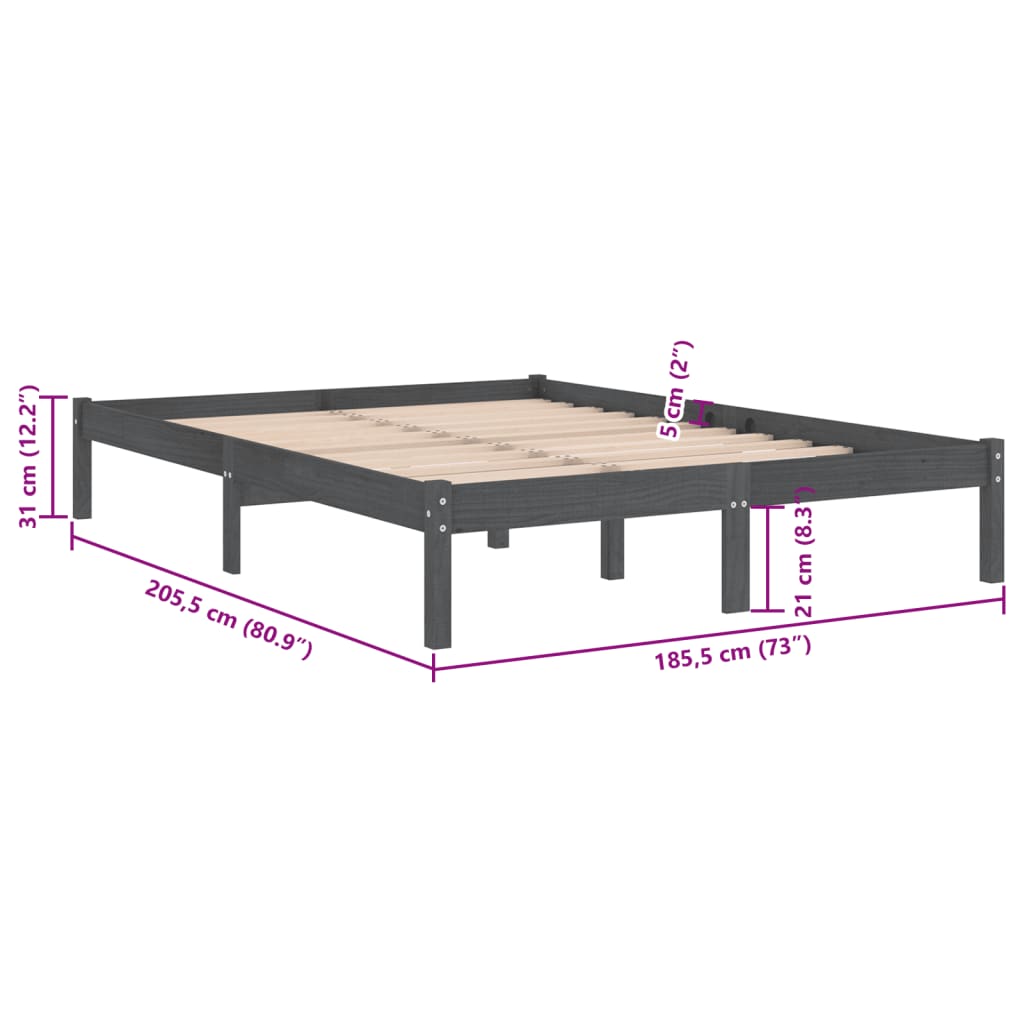 Estrutura de cama super king 180x200 cm madeira maciça cinza