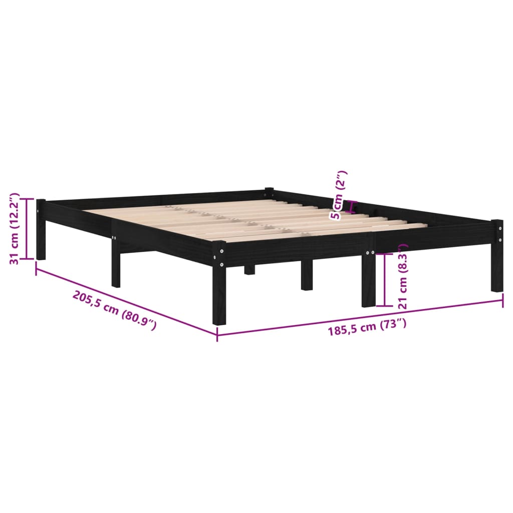 Estrutura de cama super king 180x200 cm madeira maciça preto