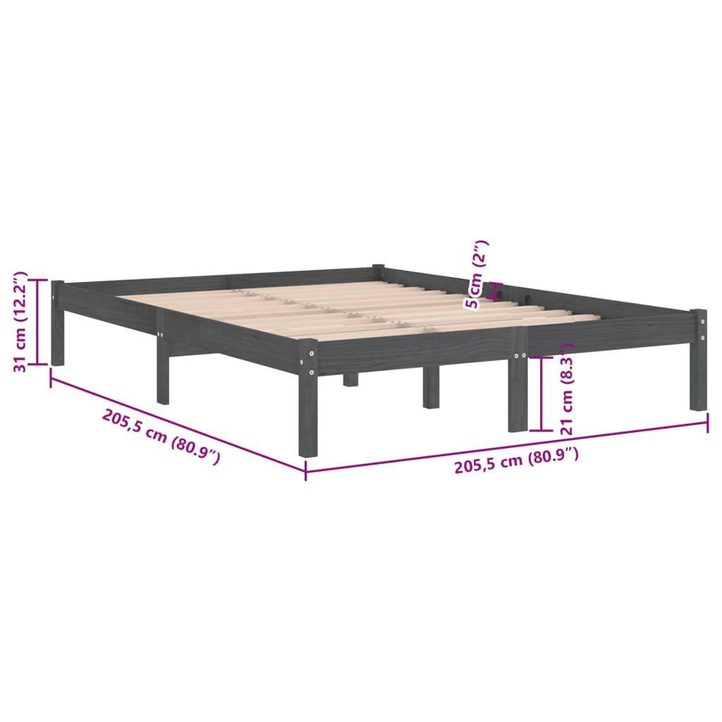 Estrutura de cama 200x200 cm pinho maciço cinzento