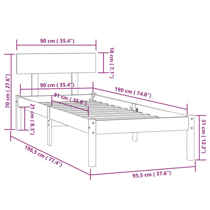 Estrutura de cama solteiro UK 90x190 cm pinho maciço branco