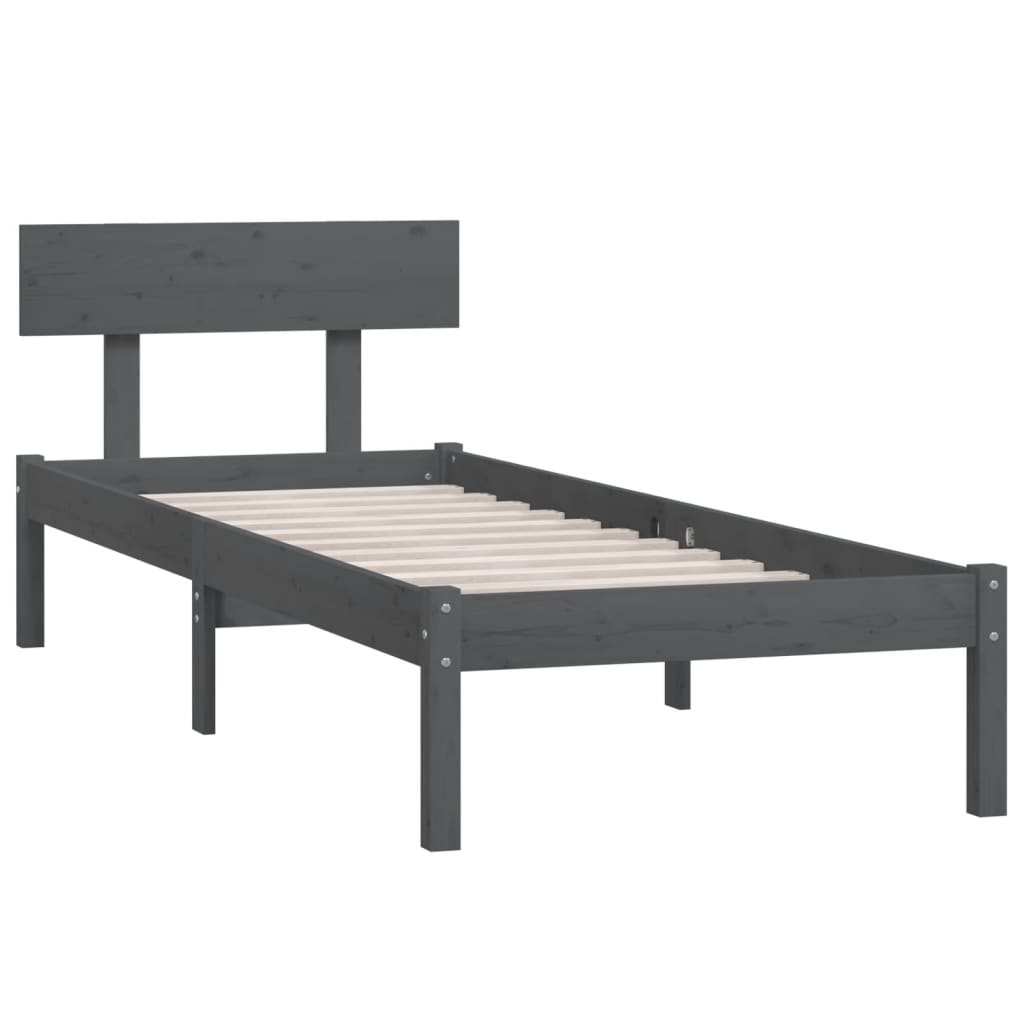 Estrutura de cama solteiro UK 90x190 cm pinho maciço cinza