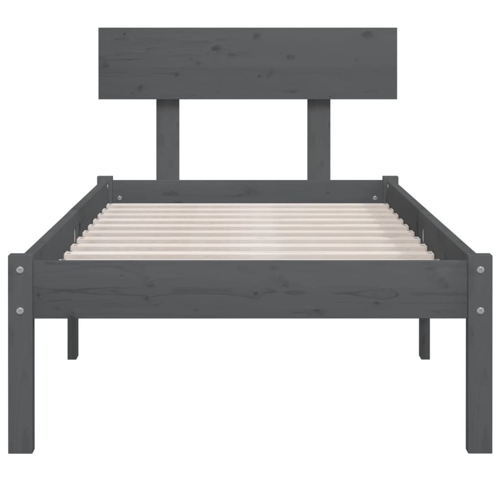 Estrutura de cama solteiro UK 90x190 cm pinho maciço cinza