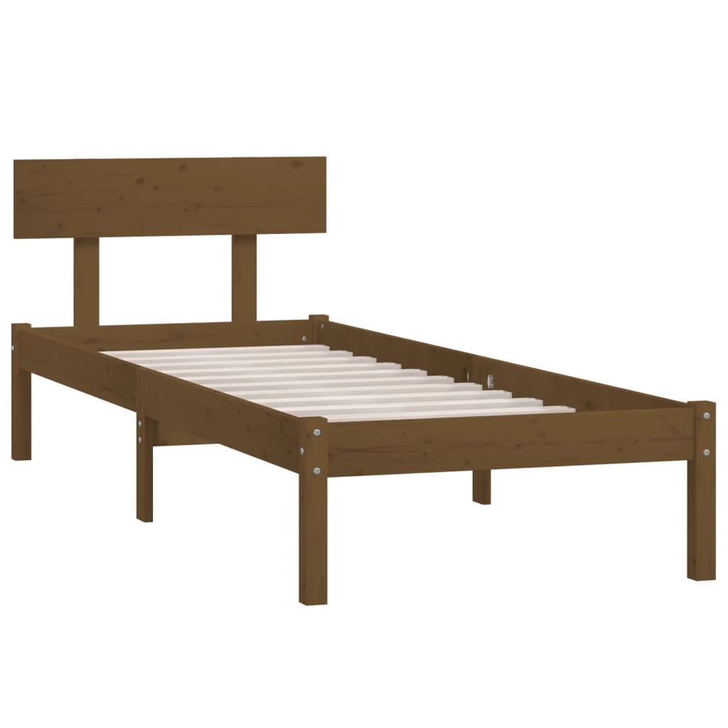 Estrutura cama solteiro UK 90x190 cm pinho maciço castanho-mel