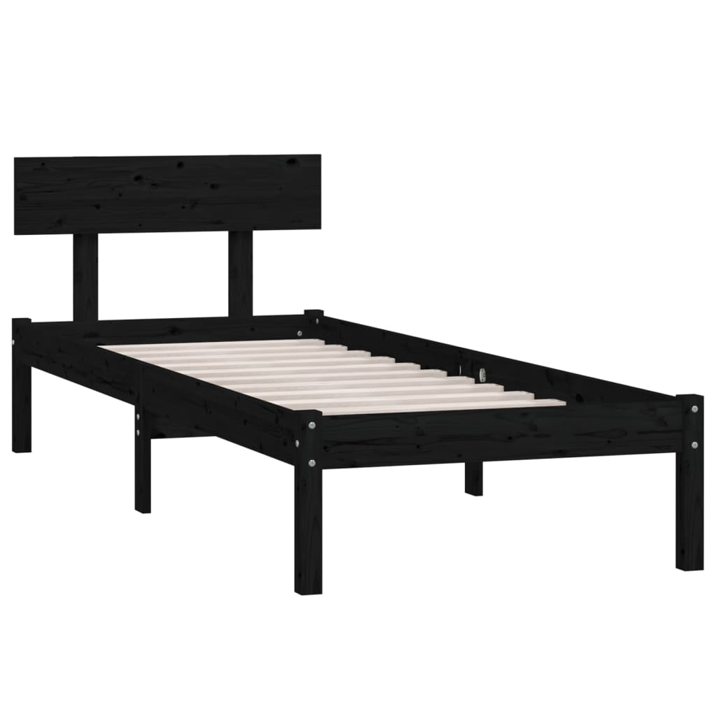 Estrutura de cama solteiro UK 90x190 cm pinho maciço preto