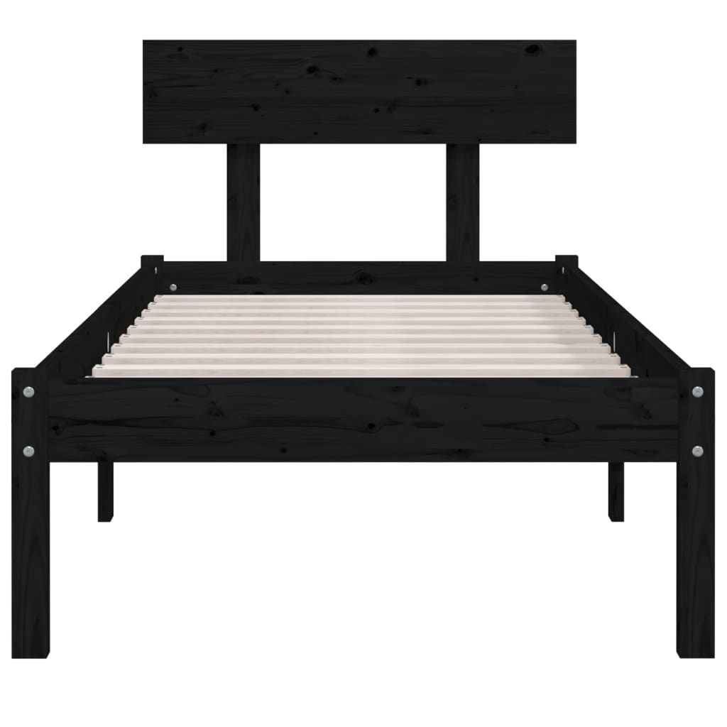 Estrutura de cama solteiro UK 90x190 cm pinho maciço preto