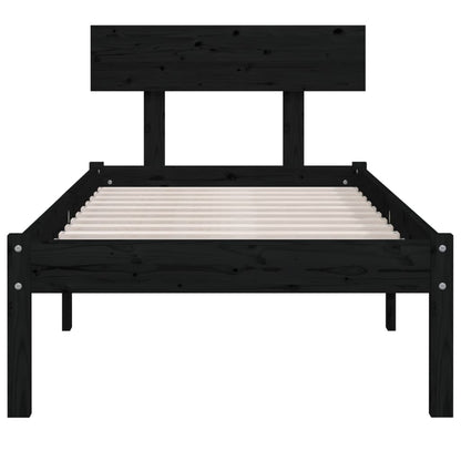 Estrutura de cama solteiro UK 90x190 cm pinho maciço preto