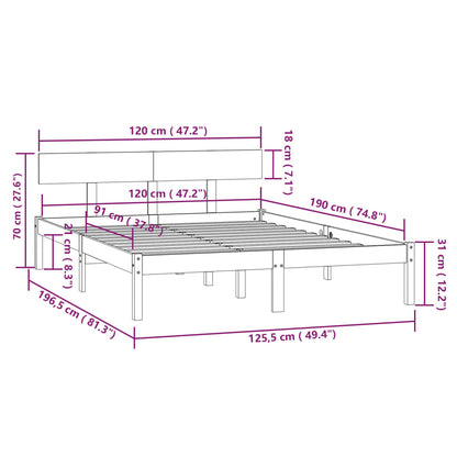 Estrutura cama pequena casal UK 120x190 cm pinho maciço preto