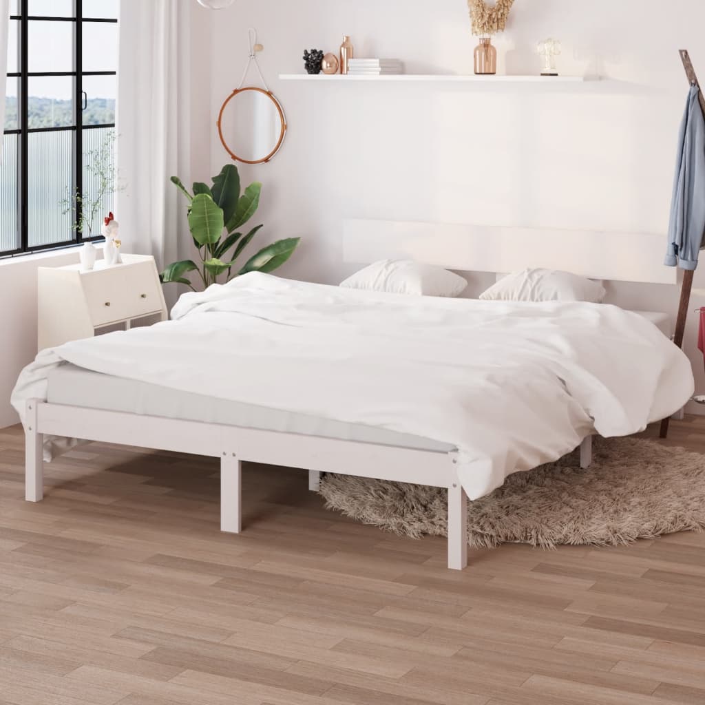 Estrutura de cama casal 135x190 cm pinho maciço branco