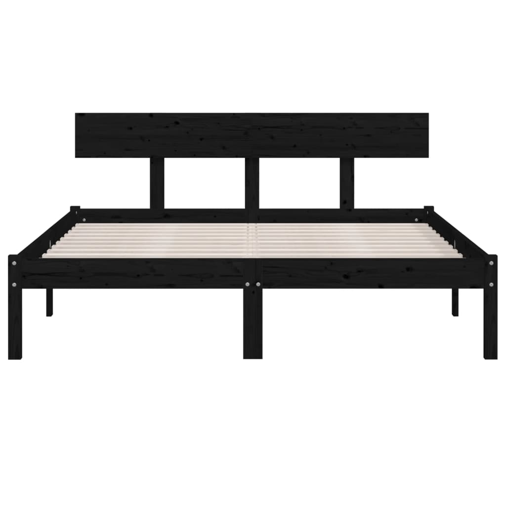 Estrutura de cama casal 135x190 cm pinho maciço preto