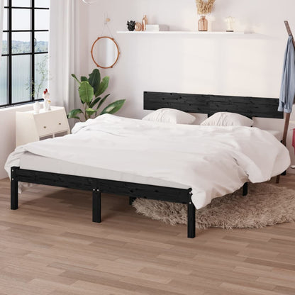 Estrutura de cama casal 135x190 cm pinho maciço preto