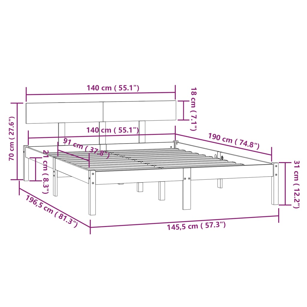 Estrutura de cama 140x190 cm pinho maciço branco