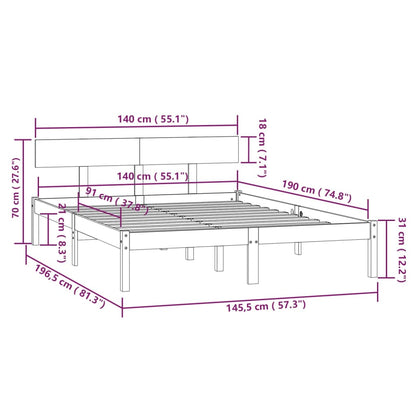 Estrutura de cama 140x190 cm pinho maciço preto