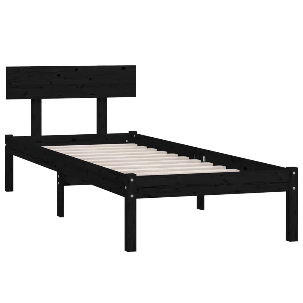 Estrutura de cama 100x200 cm pinho maciço preto