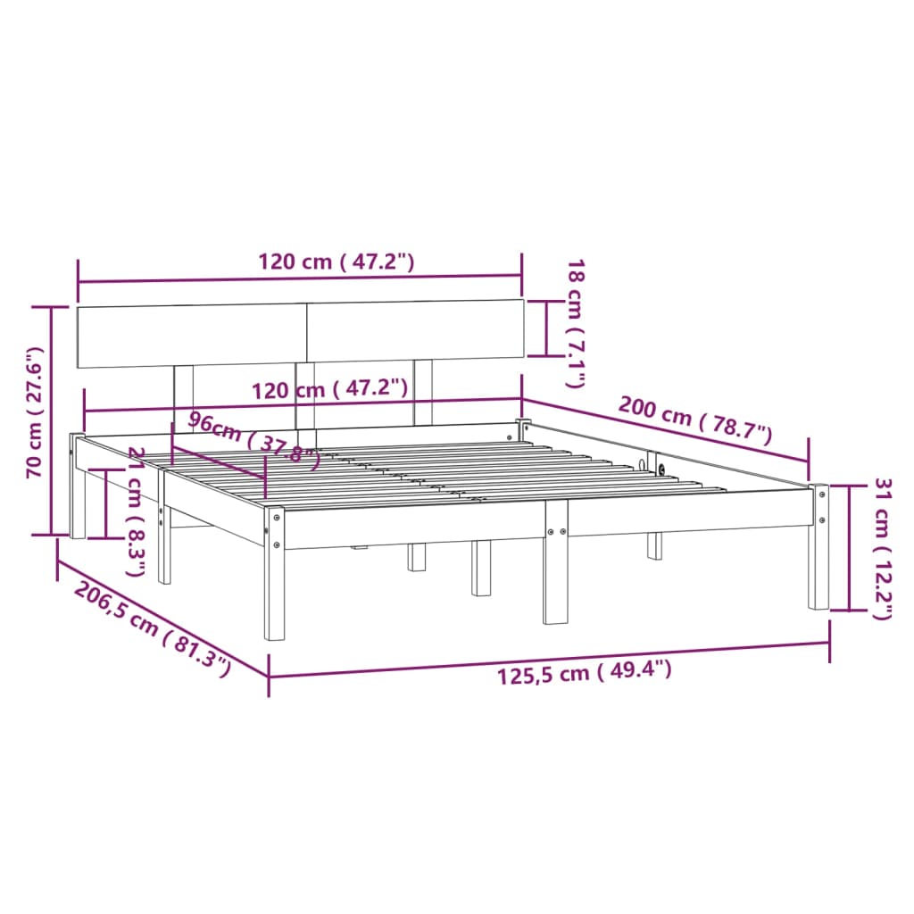 Estrutura de cama 120x200 cm pinho maciço cinzento