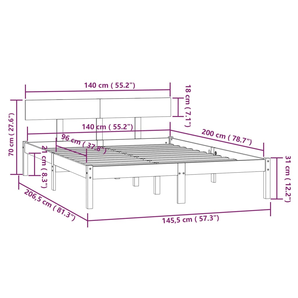 Estrutura de cama 140x200 cm pinho maciço branco